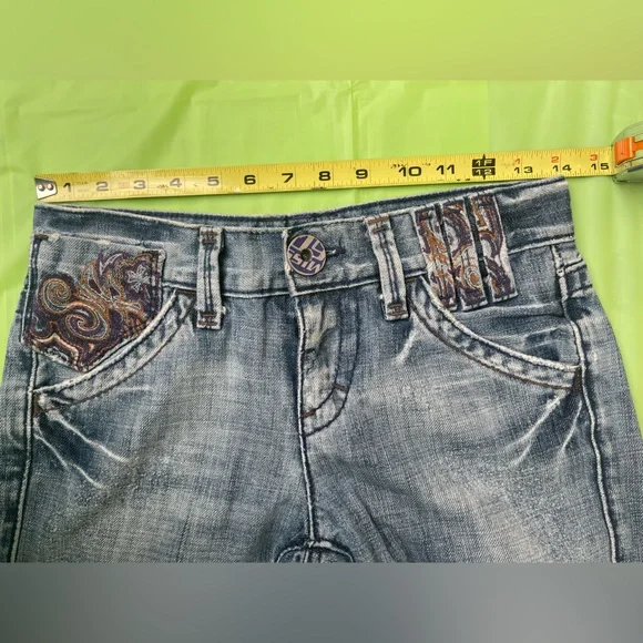 LOW RISE MISS SIXTY YK2 VINTAGE BLUE JEANS ,DISTRESS WITH EMBROILED POCKETS 24 - Picture 10 of 16